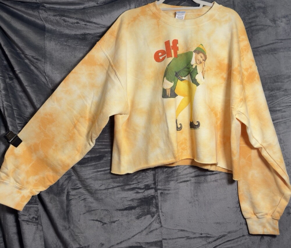 NWT l Junk Food Christmas elf Orange/ Yellow Tie Die Short Sweatshirt